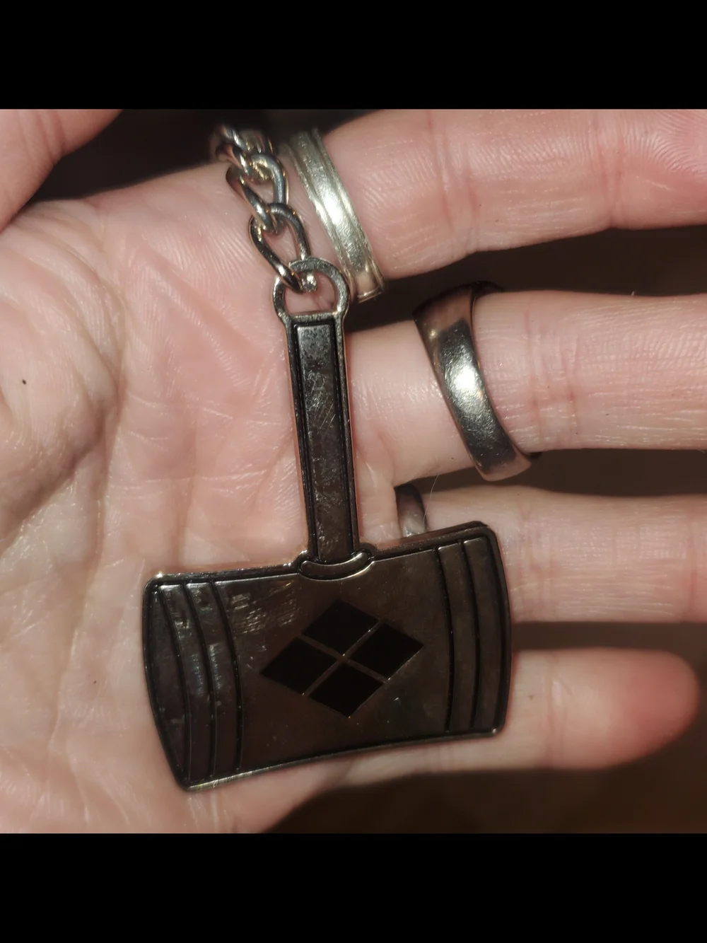 Silver Harley Quinn Hammer  Keychain in Gunmetal